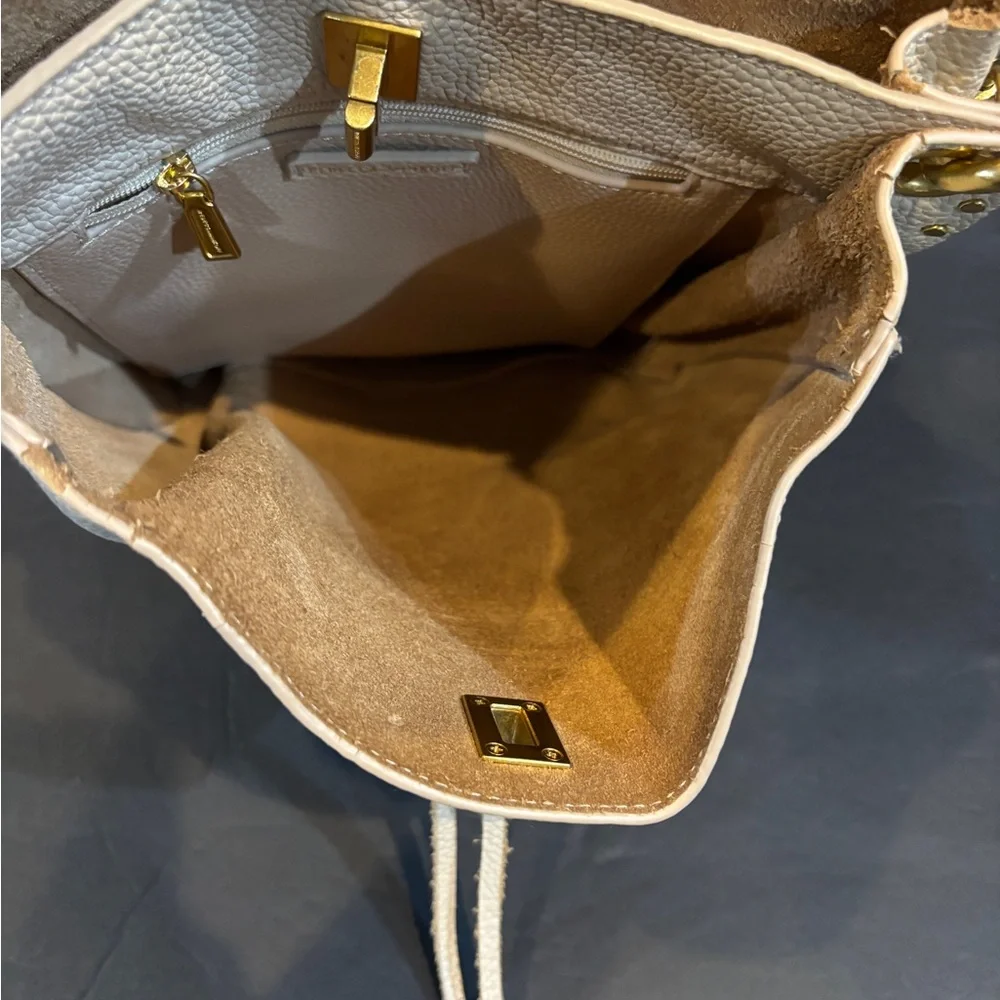 Rebecca Minkoff Darren Leather Shoulder Bag Pebbled Leather Cream Gold Hardware - Picture 8 of 13
